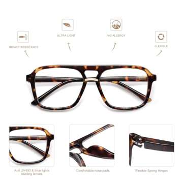 AMOMOMA 3 Pack Trendy Aviator Reading Glasses for Women Men Stylish Square Blue Light Blocking Readers AM6164 Mix (+3.00 Magnification Strength)