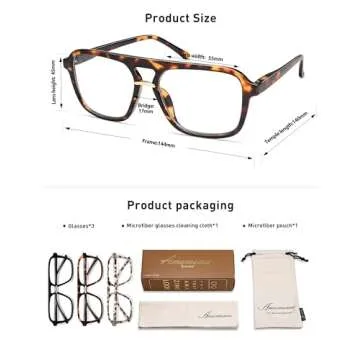 AMOMOMA 3 Pack Trendy Aviator Reading Glasses for Women Men Stylish Square Blue Light Blocking Readers AM6164 Mix (+3.00 Magnification Strength)