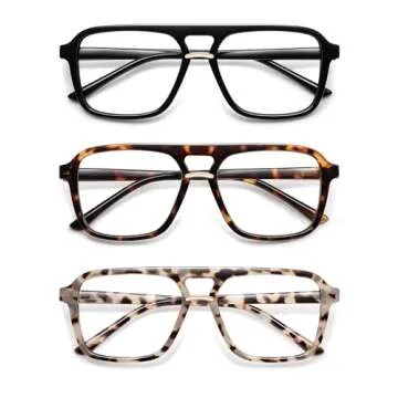 AMOMOMA 3 Pack Trendy Aviator Reading Glasses for Women Men Stylish Square Blue Light Blocking Readers AM6164 Mix (+3.00 Magnification Strength)