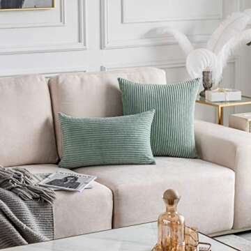 Home Brilliant Sage Green Throw Pillow Covers 18x18 Corduroy Pillow Covers for Couch Pillow Covers S...