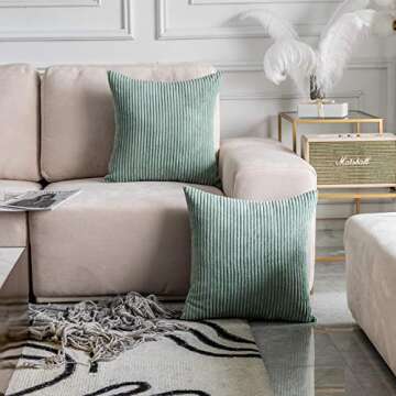 Home Brilliant Sage Green Throw Pillow Covers 18x18 Corduroy Pillow Covers for Couch Pillow Covers Set of 2 Decorative Throw Pillows for Sofa Bed Living Room, 18 x 18 Inch, Iceberg Green