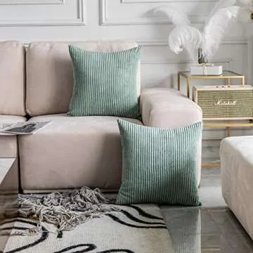 Home Brilliant Sage Green Throw Pillow Covers 18x18 Corduroy Pillow Covers for Couch Pillow Covers Set of 2 Decorative Throw Pillows for Sofa Bed Living Room, 18 x 18 Inch, Iceberg Green