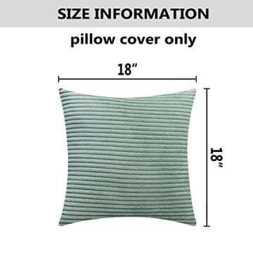 Home Brilliant Sage Green Throw Pillow Covers 18x18 Corduroy Pillow Covers for Couch Pillow Covers Set of 2 Decorative Throw Pillows for Sofa Bed Living Room, 18 x 18 Inch, Iceberg Green
