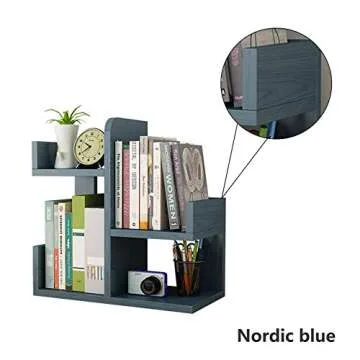 JXIN-SMIF Wooden Desktop Shelf Small Bookshelf Mini Bookshelf Assembly countertop Bookcase Accessories Display Stand Office Supplies Desk Storage Box (Nordic Blue)