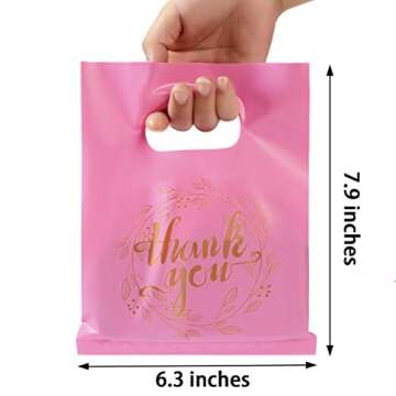 Wishop 100 Pieces Pink Thank You Merchandise Bags for Boutique, Retail, Gift Bags, Clothes, Party Fa...