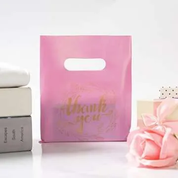 Wishop 100 Pink Thank You Bags for Parties and Retail