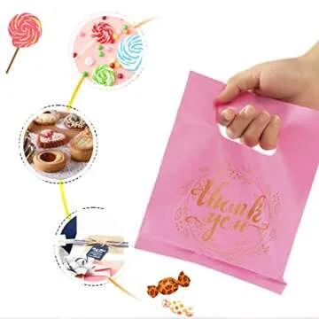 Wishop 100 Pink Thank You Bags for Parties and Retail