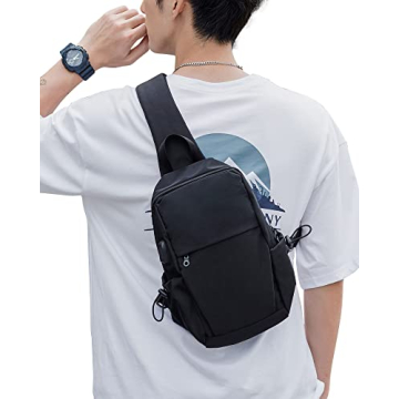 SEAFEW Black Sling Backpack with USB Charger