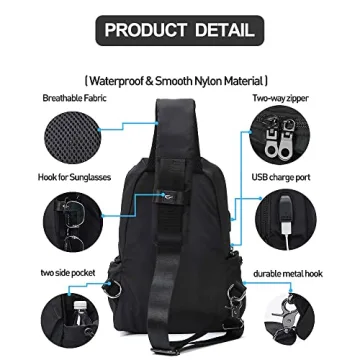 SEAFEW Black Sling Backpack with USB Charger