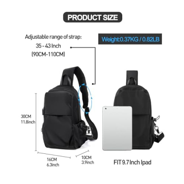 SEAFEW Black Sling Backpack with USB Charger