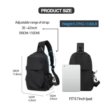 SEAFEW Black Sling Backpack with USB Charger