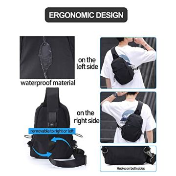 SEAFEW Black Sling Backpack with USB Charger