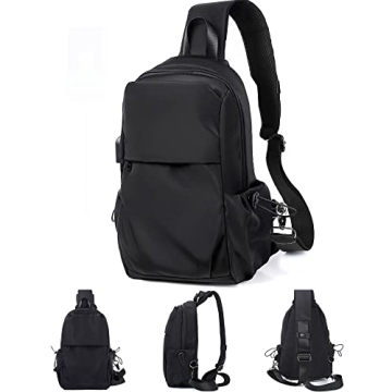 SEAFEW Black Sling Backpack with USB Charger