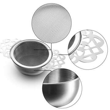 Hotop Empress Tea Strainers with Drip Bowls, Mesh Tea Infuser Stainless Steel Loose Leaf Residue Filter with Handles for Better Residue Experience(4 Pieces,Silver)