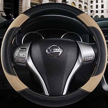 Stylish Leather Steering Wheel Cover for Enhanced Grip