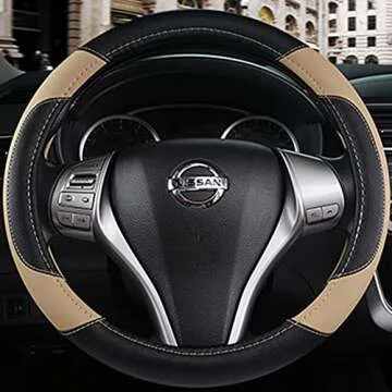 Stylish Leather Steering Wheel Cover for Enhanced Grip