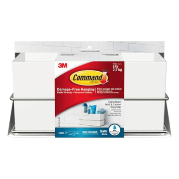 Command Wall and Cabinet Organizer, Holds 6 lb, Satin Nickel Bathroom Storage