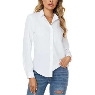 jonivey Womens Stretch Button Down Long Sleeve Shirt Soft Basic Wrinkle Free Work Business Formal Casual Blouse (White,M)