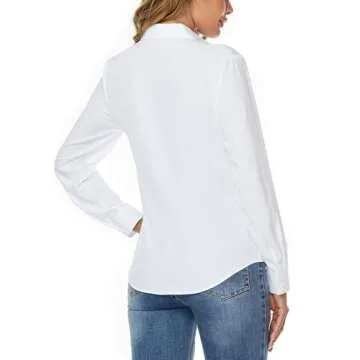 jonivey Womens Stretch Button Down Long Sleeve Shirt Soft Basic Wrinkle Free Work Business Formal Casual Blouse (White,M)