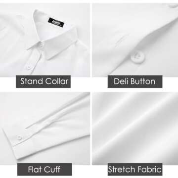 jonivey Womens Stretch Button Down Long Sleeve Shirt Soft Basic Wrinkle Free Work Business Formal Casual Blouse (White,M)