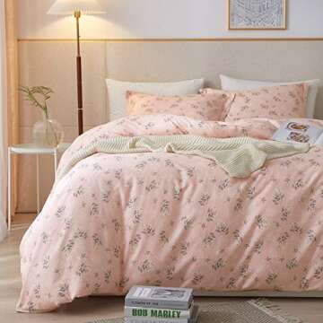 HighBuy Cute Duvet Cover Twin Sets Pink Floral Bedding Set 100% Cotton,3 Pieces Garden Style Flower ...