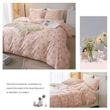 HighBuy Cute Duvet Cover Twin Sets Pink Floral Bedding Set 100% Cotton,3 Pieces Garden Style Flower Branches Cottagecore Comforter Cover with 2 Pillowcases,All Seasons