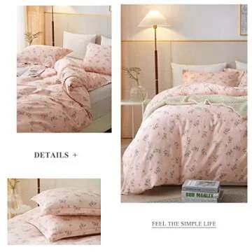 HighBuy Cute Duvet Cover Twin Sets Pink Floral Bedding Set 100% Cotton,3 Pieces Garden Style Flower Branches Cottagecore Comforter Cover with 2 Pillowcases,All Seasons