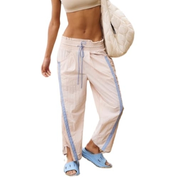 Miqil Women's Casual Loose Striped Sweatpants Y2K Sporty Elastic High Waist Drawstring Wide Leg Barr...