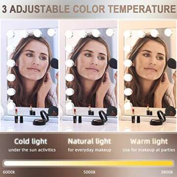 FENCHILIN Vanity Mirror with Lights and Bluetooth, Hollywood Lighted Makeup Mirror with 18 Dimmable LED Bulbs 3 Color Lighting, Tabletop Or Wall Mounted 27.6 x 22.9 Inch