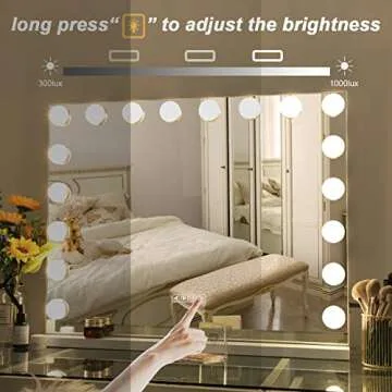 FENCHILIN Vanity Mirror with Lights and Bluetooth, Hollywood Lighted Makeup Mirror with 18 Dimmable LED Bulbs 3 Color Lighting, Tabletop Or Wall Mounted 27.6 x 22.9 Inch