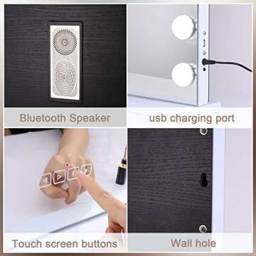 FENCHILIN Vanity Mirror with Lights and Bluetooth, Hollywood Lighted Makeup Mirror with 18 Dimmable LED Bulbs 3 Color Lighting, Tabletop Or Wall Mounted 27.6 x 22.9 Inch