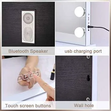 FENCHILIN Vanity Mirror with Lights and Bluetooth, Hollywood Lighted Makeup Mirror with 18 Dimmable LED Bulbs 3 Color Lighting, Tabletop Or Wall Mounted 27.6 x 22.9 Inch