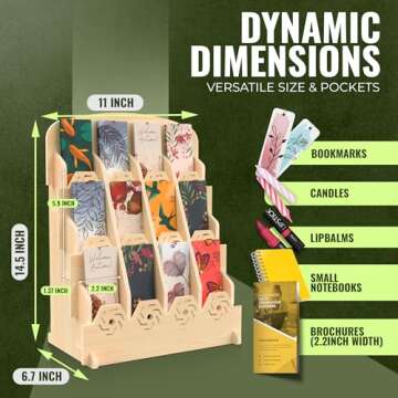 Stylish Bookmark Display Stand for Vendors – 12 Pocket Wooden Holder for Craft Fairs