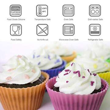 Mirenlife Silicone Cupcake Liners Reusable Silicone Baking Cups Nonstick Muffin Molds Easy Clean Silicone Muffin Liners, 24 Pieces in 8 Rainbow Colors