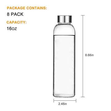 Encheng Glass Water Bottles, Glass Beverage Bottles 16oz,Drinking Bottles With Leakproof Stainless S...
