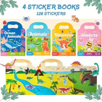 Play N Teach Sticker Books for Kids 4-Pack (Animals, Dinosaurs, Insects, Ocean Animals) 126 Reusable...
