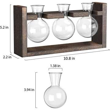 Ivolador Plant Terrarium Tabletop Glass Bulb Propagation Station with Wooden Stand for Hydroponics Plants Desktop Home Garden Wedding Décor (3 Bulbs-Brown)