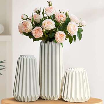 Ceramic Vases Set of 3-White Vase for Modern Home Decor, Flower Vases for Aesthetic Room Decor,Boho Decor Wedding Dinner Table Party Office Centerpiece Table Decorations (White 3 Set)