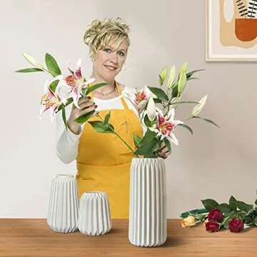 Ceramic Vases Set of 3-White Vase for Modern Home Decor, Flower Vases for Aesthetic Room Decor,Boho Decor Wedding Dinner Table Party Office Centerpiece Table Decorations (White 3 Set)