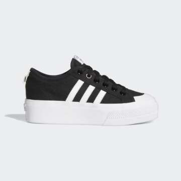 adidas Originals Women's Nizza Platform, Black/White/White, 7