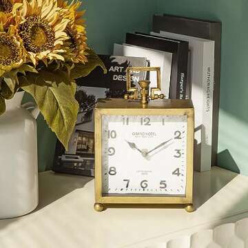NIKKY HOME Gold Table Clock, Silent Non-Ticking Classic Battery Operated Decorative Mantel Desk Shel...