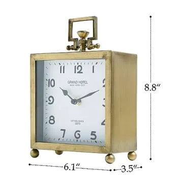 NIKKY HOME Gold Table Clock, Silent Non-Ticking Classic Battery Operated Decorative Mantel Desk Shelf Clock for Living Room Decor