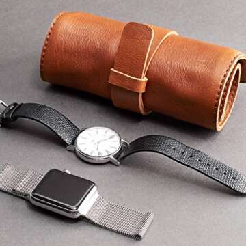 Stylish and Functional Capra Leather Watch Roll for Men - Tan Brown