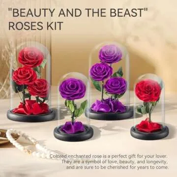 puto Gifts for Mom Preserved Roses in Glass Dome Beauty and The Beast Rose Gift for Her Mother's Day Thanksgiving Christmas Valentine's Day Birthday (Red Rose)