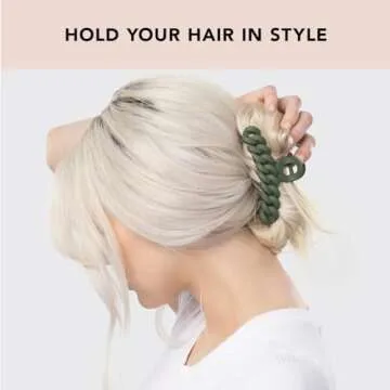 Kitsch Recycled Plastic Large Claw Clip, Big Chain Hair Clips for Women, Large Hair Claw Clips & Jaw Clips, Big Claw Clips for Thick Hair, Claw Hair Clips for Girls (3pc Set Black/Moss)