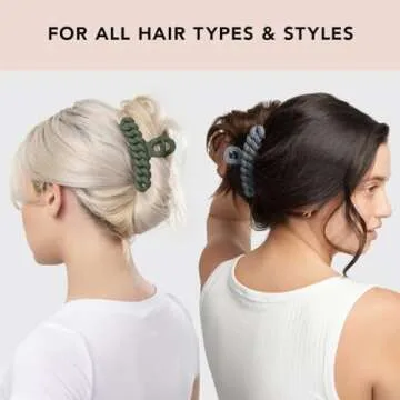 Kitsch Recycled Plastic Large Claw Clip, Big Chain Hair Clips for Women, Large Hair Claw Clips & Jaw Clips, Big Claw Clips for Thick Hair, Claw Hair Clips for Girls (3pc Set Black/Moss)