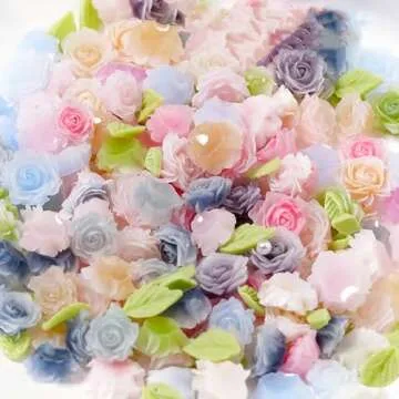 MOLILON Flower Nail Charms, 100pcs 3D Flowers for Nails Gradient Flower Leaf Nail Pearl Rose Spring Nail Art Resin Nail Design Acrylic Manicure Decoration for Women Girl Craft DIY