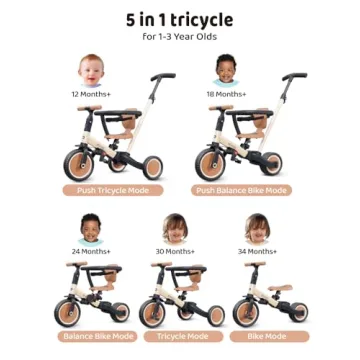 5 in 1 Toddler Tricycle for Kids Aged 1-3 Years