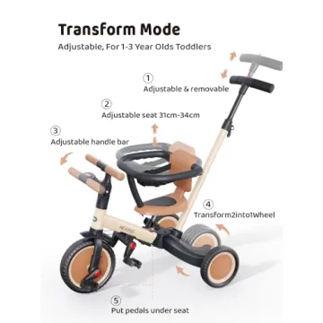 5 in 1 Toddler Tricycle for Kids Aged 1-3 Years