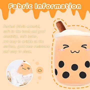 AIXINI 9.4 inch Boba Plush Stuffed Bubble Tea Plushie Cartoon Milk Tea Cup Squishy Pillow, Soft Kawaii Pillow